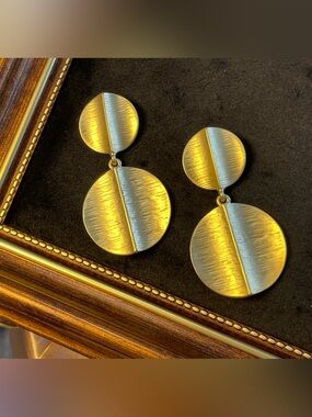 Gold-Tone Double Disc Drop Earrings